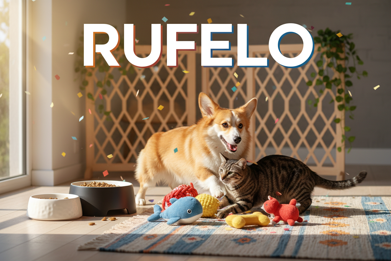 Rufelo with corgi and cat
